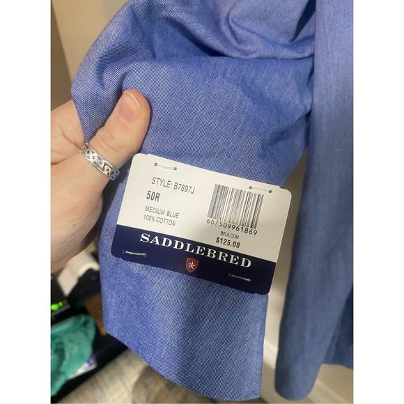 Saddlebred NWT Big & Tall Blue Chambray Sports Coat Cotton, Size 50, MSRP $125 - Picture 6 of 13